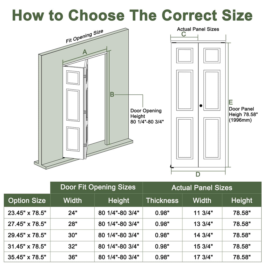 6-Panel Bifold Doors for 30"x80" Opening, Shaker Style Fodling Door, Primed