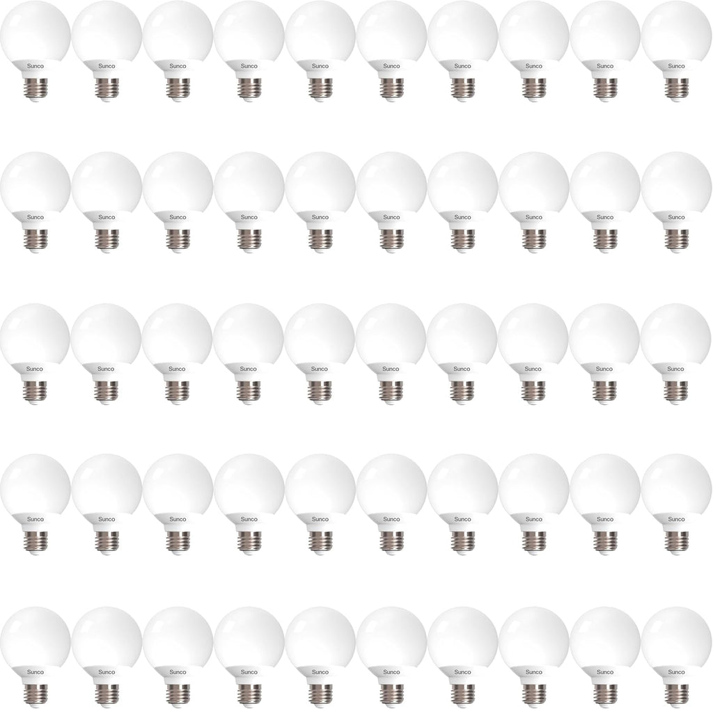 50 Pack G25 LED Light Bulbs, Vanity Globe Bathroom Light Bulb, 450 LM, 2700K Soft White, 6W (40W Equivalent)