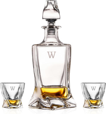 Swirl Crystal Whiskey Decanter Set 25oz with 2 Rock Glasses - Set of 3