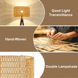 Rattan Wood Floor Lamp Tripod with Shelves, Mid Century Modern Floor Lamps, 3 Color Temperatures with Foot Switch