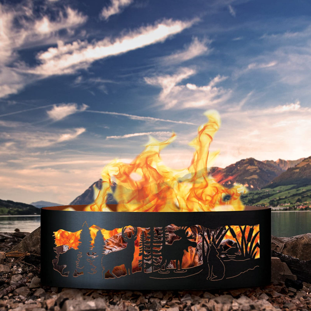 Moonlight Gathering Unpainted 12 in. Tall 37 in. Diameter Outdoor Fire Ring - 37 x 37 x 12 in. - Rustic Black