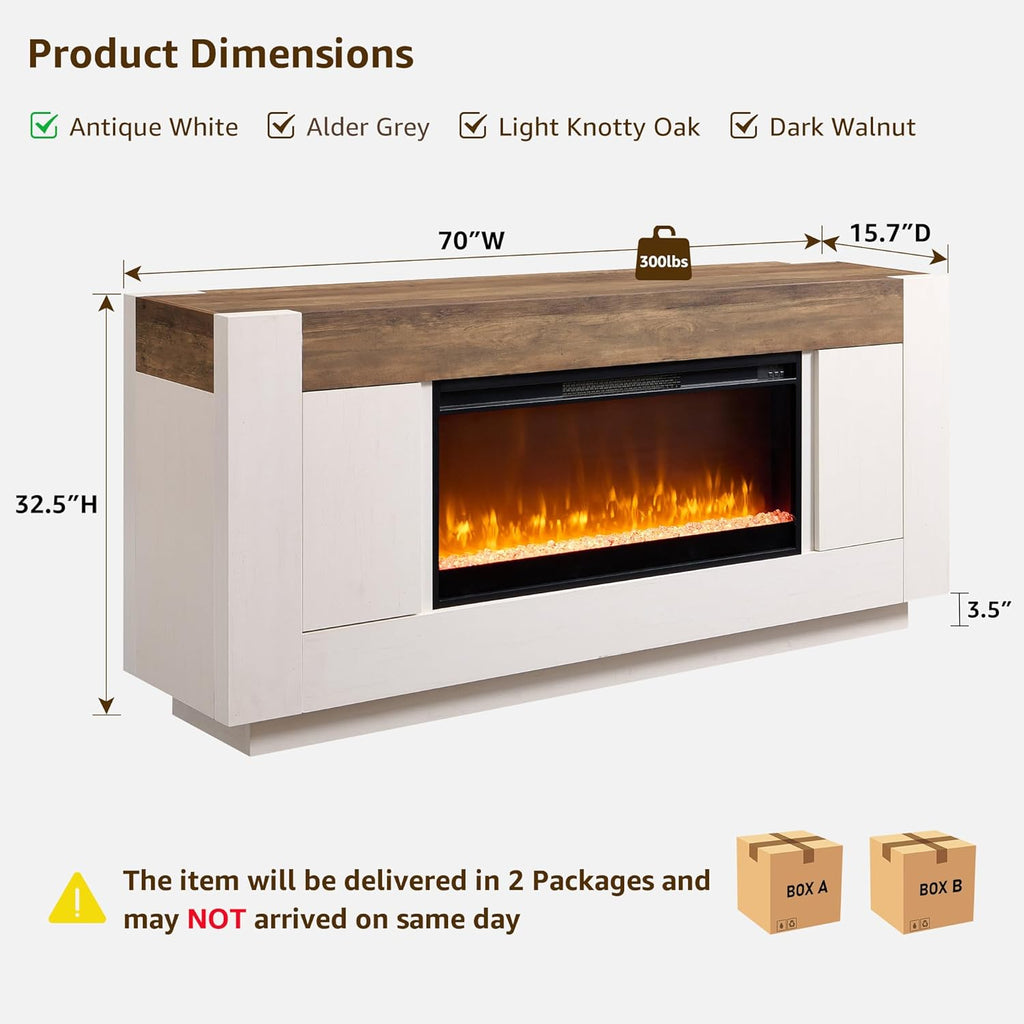 Modern 70" Fireplace TV Stand with 36" Electric Fireplace, Entertainment Center for TVs Up to 80", Media Console with