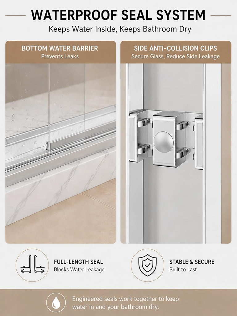 Semi-Frameless Sliding Glass Shower Door 44-48 in. W x 70 in. H, Chrome Frame, 1/4 in. Clear Tempered Glass
