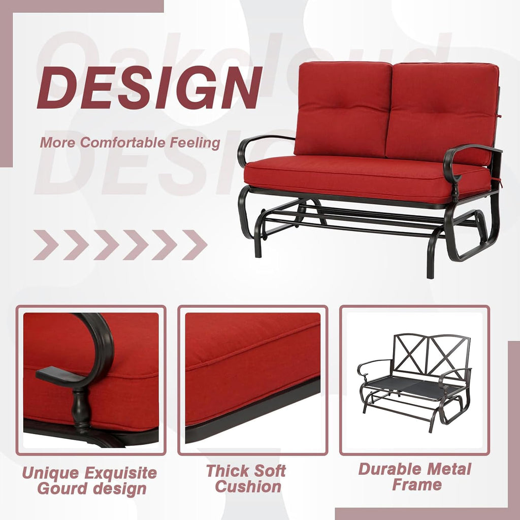 Outdoor Glider Rocking Bench 2 Person Patio Loveseat Steel Frame Furniture Set with Removable Cushion , Garden, Yard