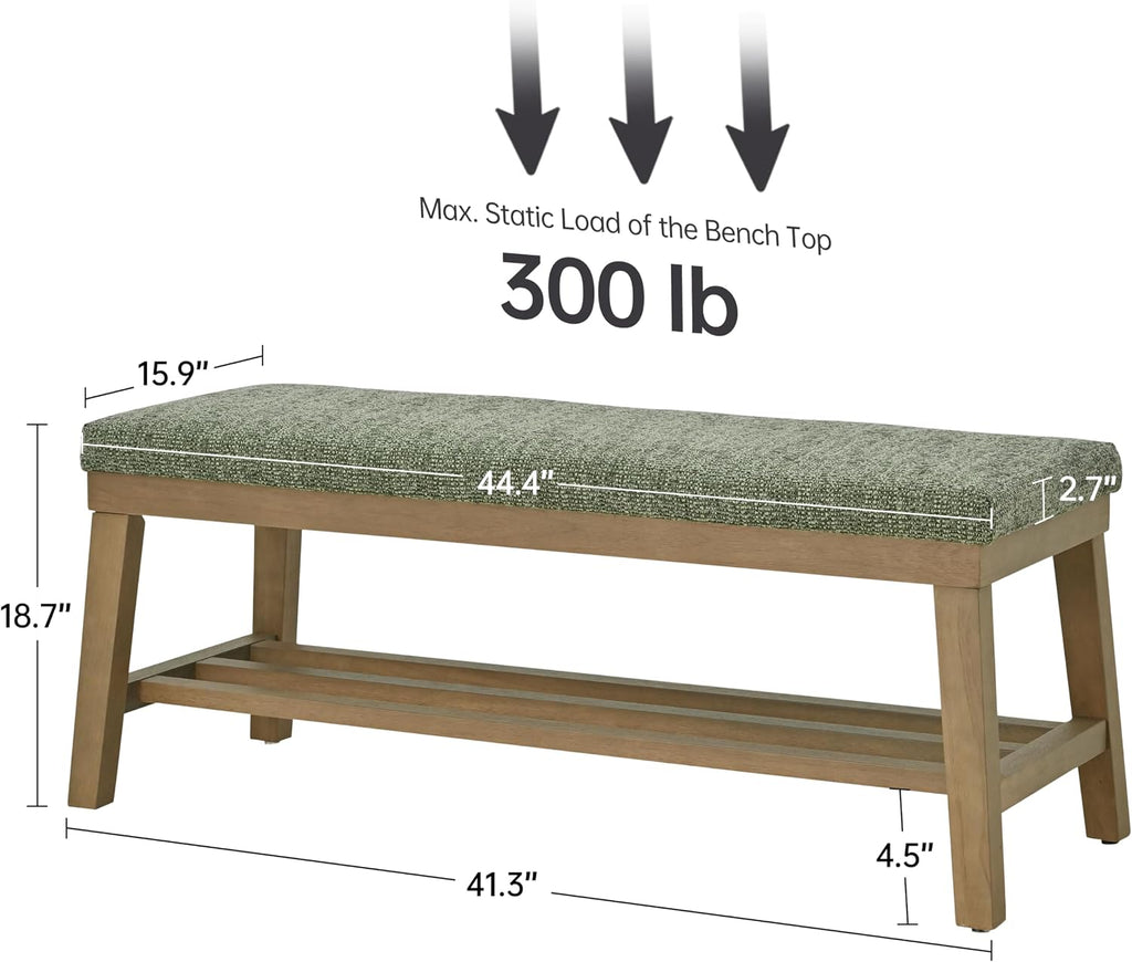 Entryway Bench, Storage Shoe Bench with Rubberwood Legs, Green | Shoe Rack Bench with Cushion, Soft Chenille Fabric
