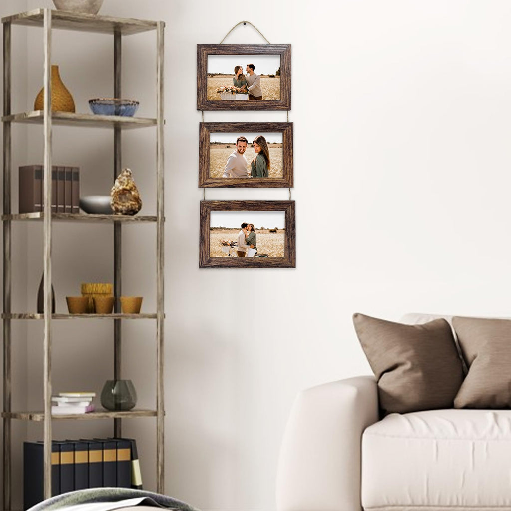 5x7 Wall Hanging Picture Frames Collage with 3 Opening Rustic Brown Frames 2 Pack