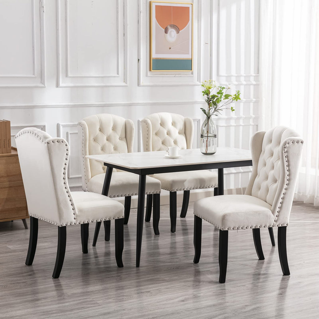 Tufted Dining Chairs Set of 6, Velvet Upholstered Dining Room Chairs Mid Century Modern Accent Chairs with Button