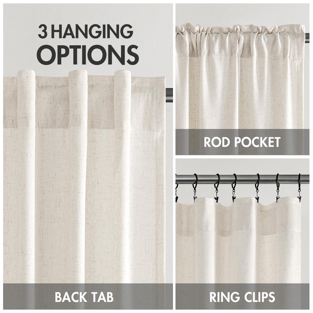Non-See-Through Privacy Linen Curtains 52W x 84L Inch Natural White