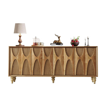 63" Sideboard Buffet Cabinet, Mid-Century Modern Natural Credenza