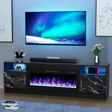 Electric Fireplace TV Stand with 36 inch Fireplace Up to 80" TVs-Led Entertainment Center with High Glossy Doors-70