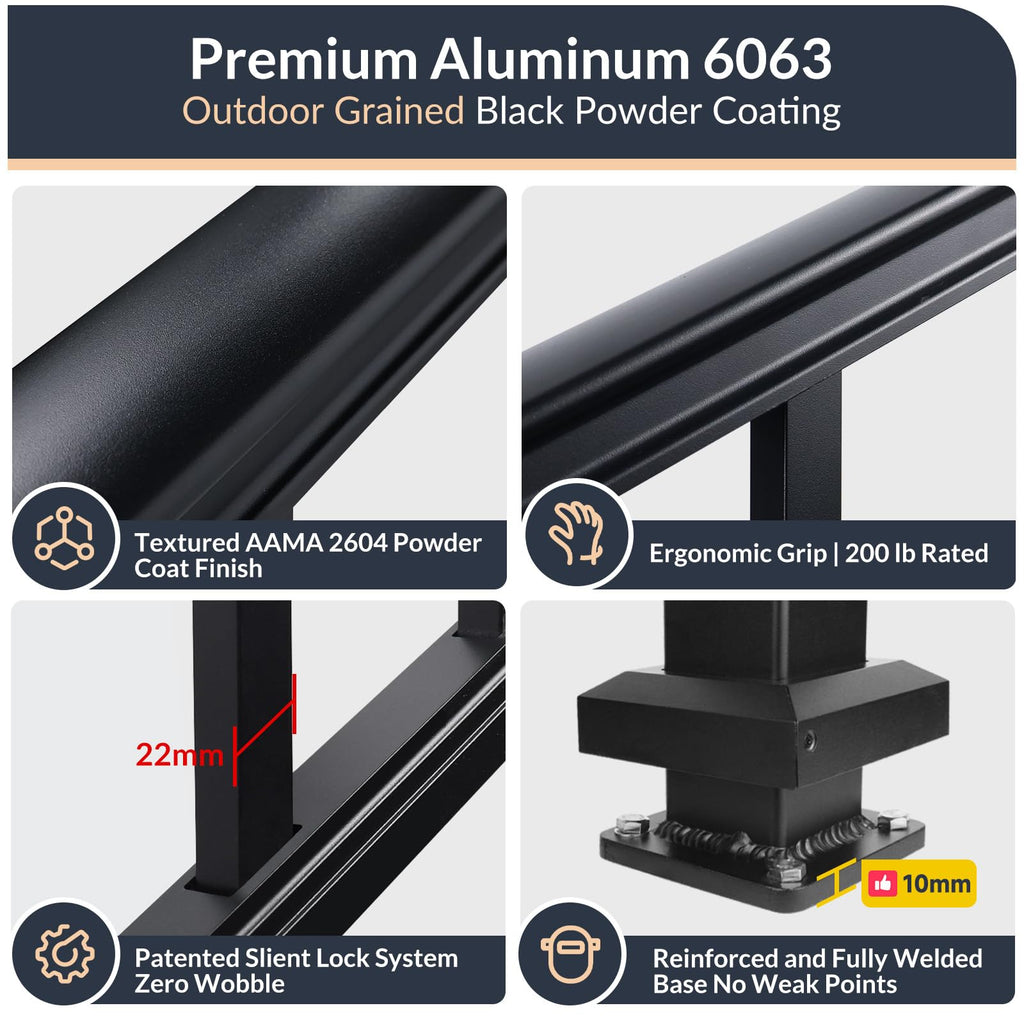 3 Pack 36 in x 6 ft Modular Aluminum Deck Railing Kit with Light