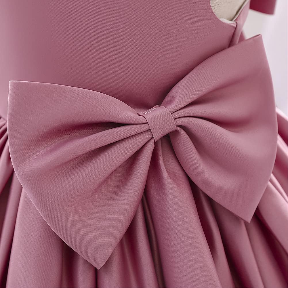 Flower Girl Dress for Wedding Sleeveless Satin Bowknot Tulle Tutu Bridesmaid Baptism Pageant Birthday Party Prom Gown