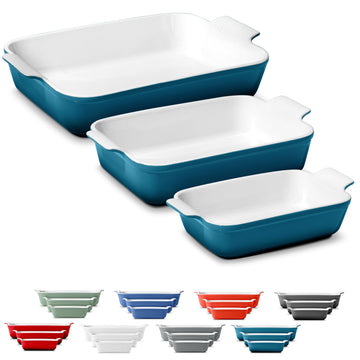 Stoneware Baking Dish Set with Handles, 3 Pieces, Ocean Blue
