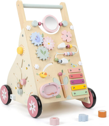 Wooden Baby Walker, Baby Push Walker, Push Walker Toys for Babies Learning to Walk & Sit-to-Stand, with Montessori