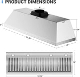 54 Inch Stainless Steel Range Hood Insert 1260 CFM 4 Speed LED Lights Dishwasher-Safe Baffle Filters, Ducted