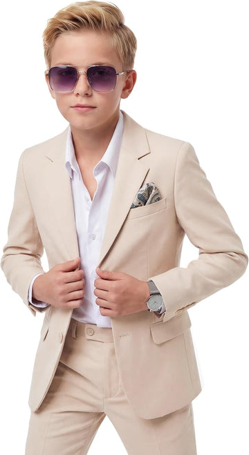 Boys' Slim Fit Suit 3 Pieces:Jacket, Pants, Shirt,Summer Suit Set for Teens Boys Wedding Beach