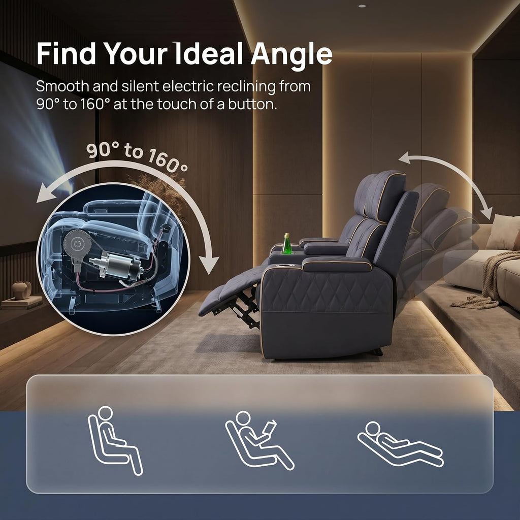 2 Piece Recliner Loveseat Set, Power Reclining Leather Couch with LED Lights, USB Charging, Cup Holders & Storage