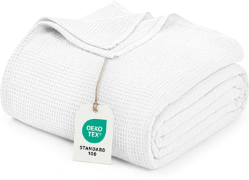 Cotton Blend White Waffle Blanket - 90x90 Inches