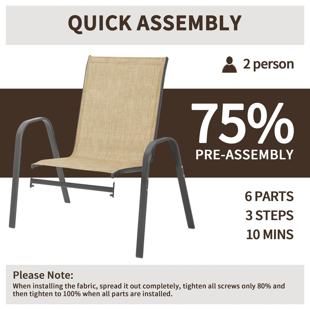 Patio Chairs Set of 6, Outdoor Stackable Dining Chairs for All Weather, Lightweight Textilene Outdoor Chair Sets with