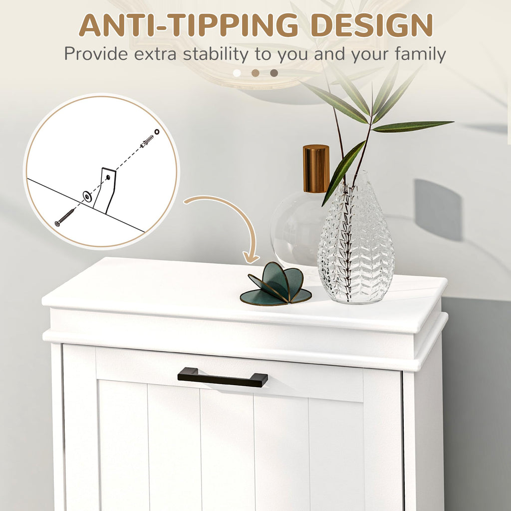 Narrow Shoe Cabinet with 2 Flip Drawers, Modern, White