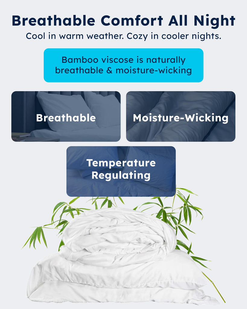 100% Viscose Derived from Bamboo Duvet Cover Set - White Cooling Duvet Cover with Pillowcases - Silky Soft Like Silk