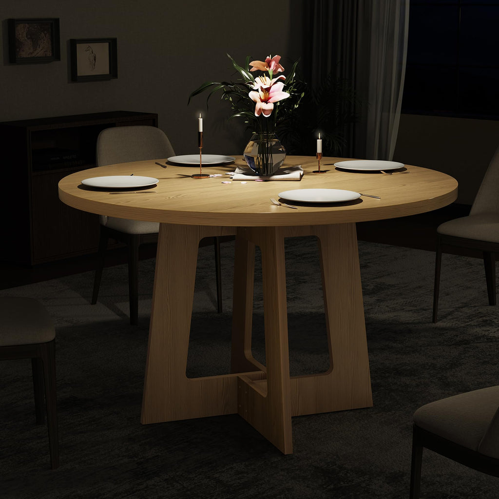 Round Dining Table for 4, Farmhouse Kitchen Table, Wooden Circle Table, 300lb Capacity & Easy Assembly Dining Room