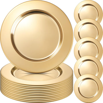 Stainless Steel Gold Charger Plates Bulk 13 Inch Round Set - Set of 12