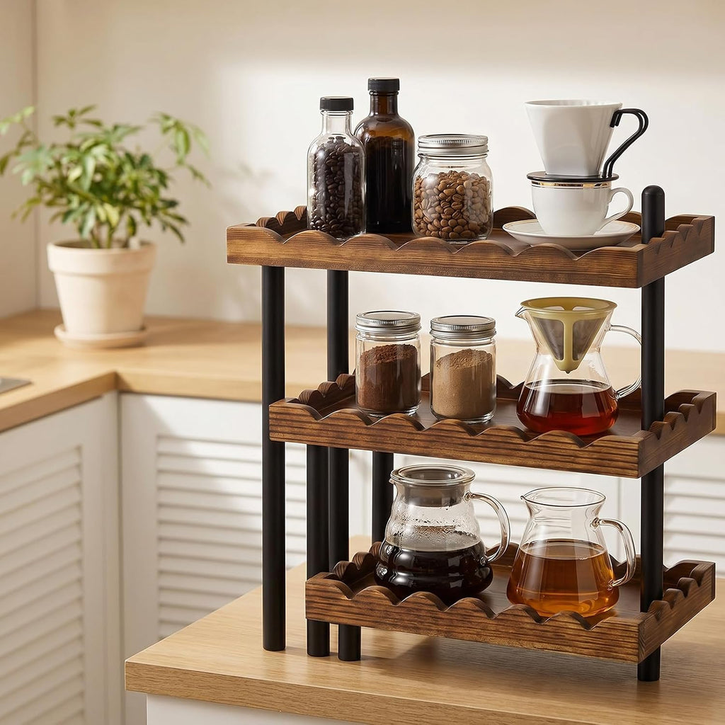3 Tier Serving Tray & Wood Display Risers for Party,Rotatable Cupcake Stand