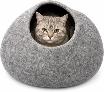 Felt Cat Cave Bed for Indoor Cats - Wool Pet House, Cozy Enclosed Cat Nest, Warm Igloo Hideaway for Small Cats &