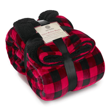 Sherpa Throw Blanket Super Soft Reversible Ultra Luxurious Plush Blanket, 102 x 90 inches, Buffalo Check Red/Black