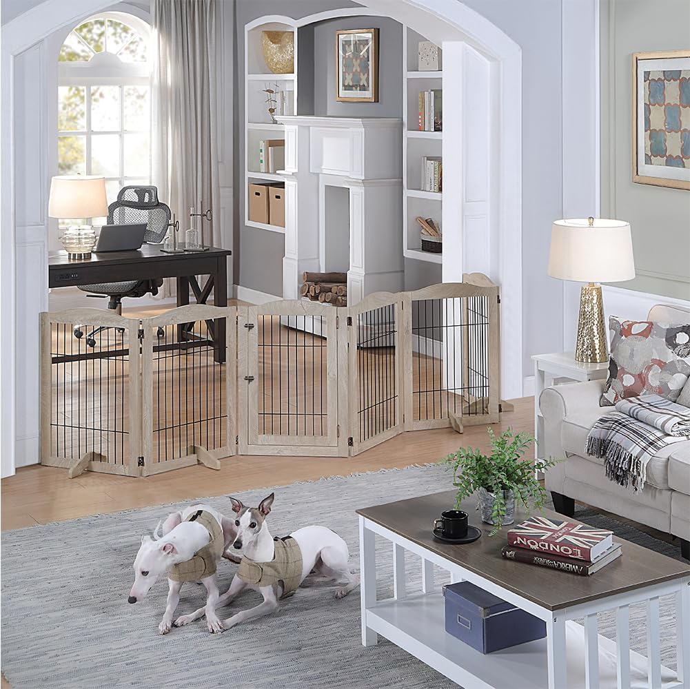 132" Extra Wide Dog Gate and Pet Playpen with Walk Through Door