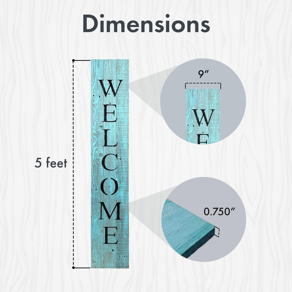Wooden Welcome Sign for Front Door, 5-Foot, Robins Egg Blue