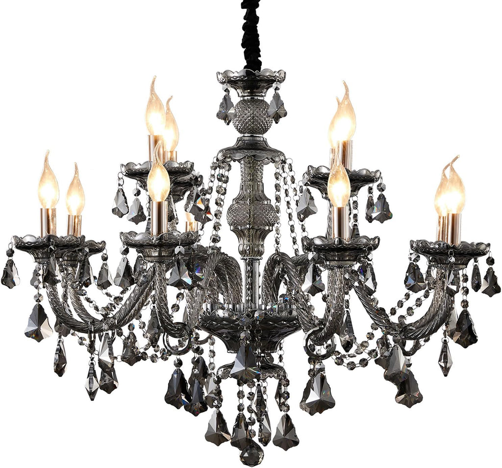 Modern Crystal Chandelier Lighting 12-Light, Smoky Gray Luxury Chandelier Ceiling Light Fixtures Hanging Crystal Light for Dining Room Living Room Bedroom(12 Lights) A110-B0C6185WHG
