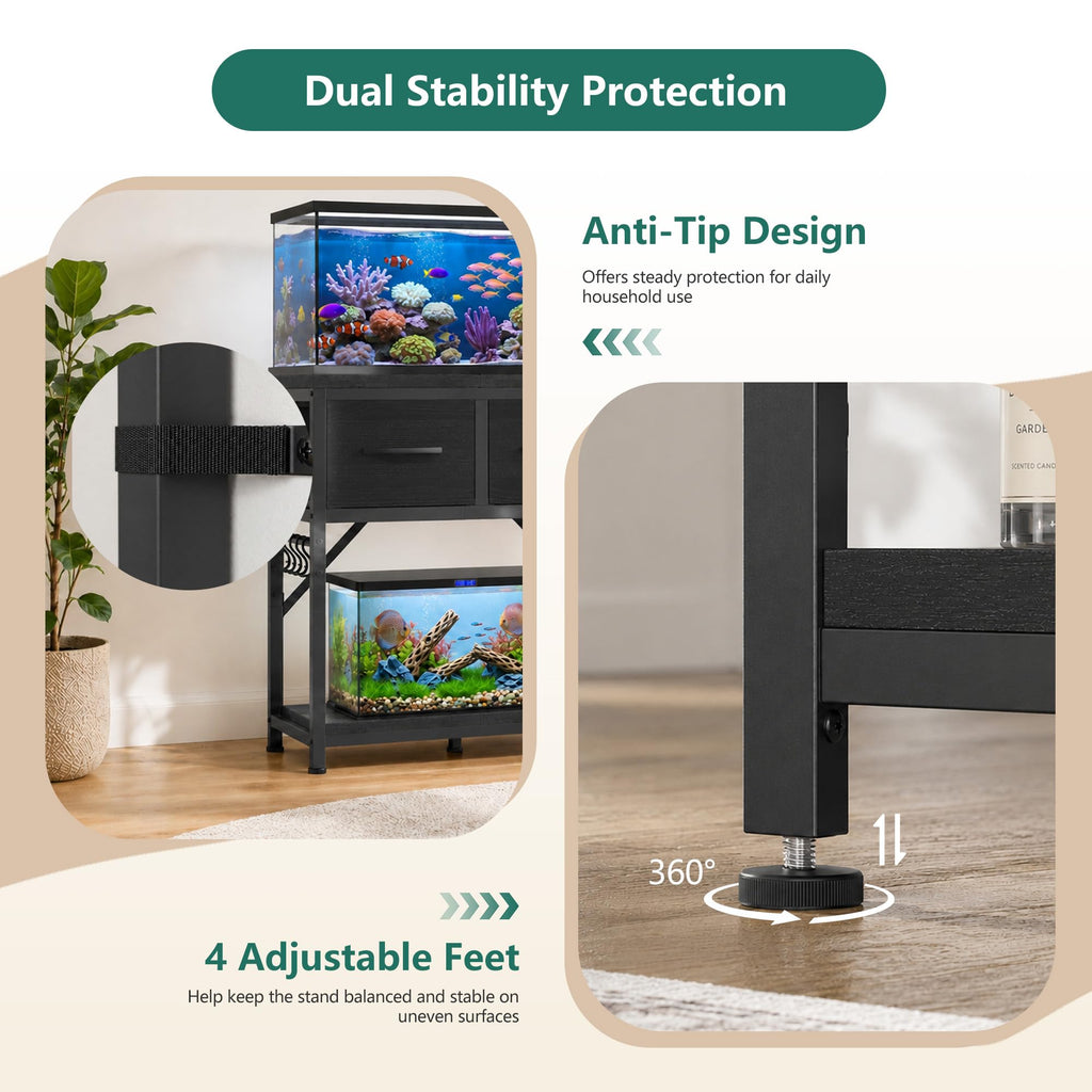 10-20 Gallon Fish Tank Stand with Power Outlets & Storage