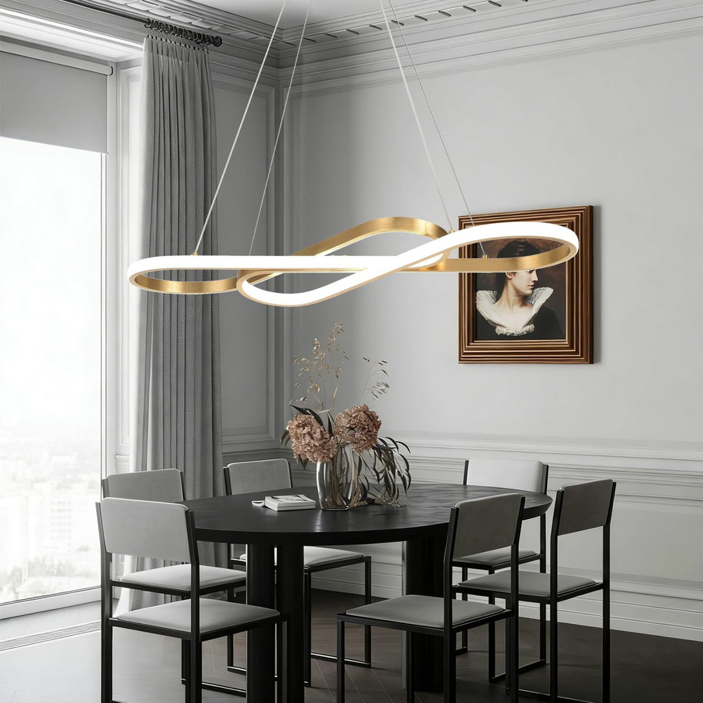 Gold 29.53in Dimmable Modern LED Pendant Chandelier | Height adjustable design, remote control included, suitable for
