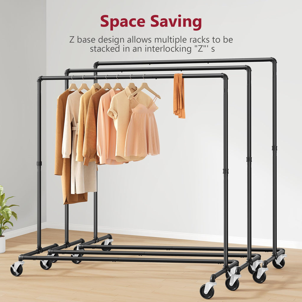 Black Z Racks for Clothing Heavy Duty 250LB, Z Rolling Garment Rack