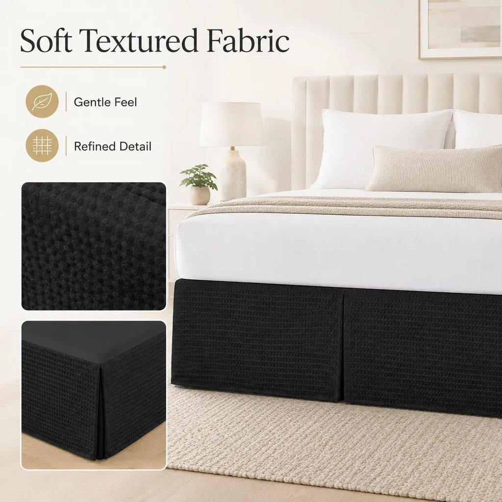 Bed Skirt, Black Dotted Jacquard Pleated Bed Skirt, 12 Inch Drop