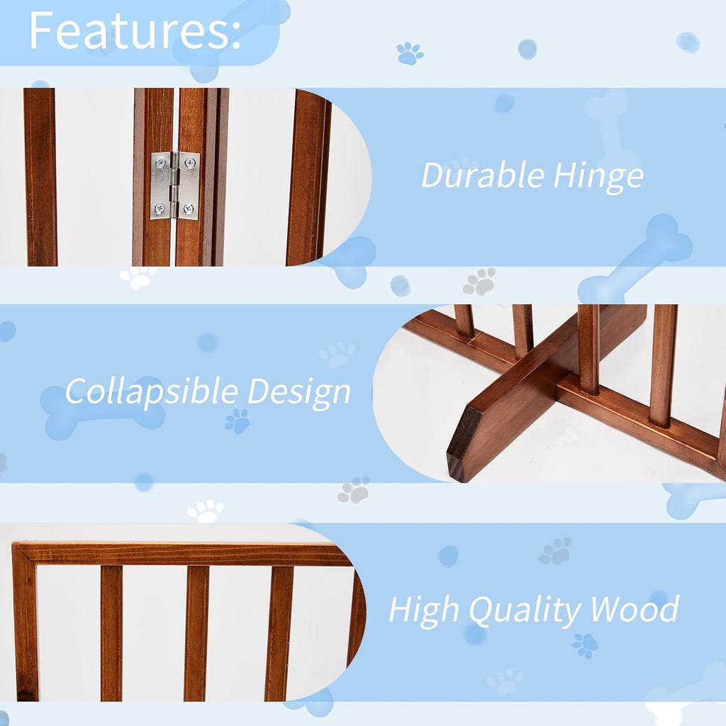 Dog Gates for Doorways, 4 Panels Pet Gate, Freestanding Dog Gate, Pet Barrier, Hinged Joints, 2 Support Feet