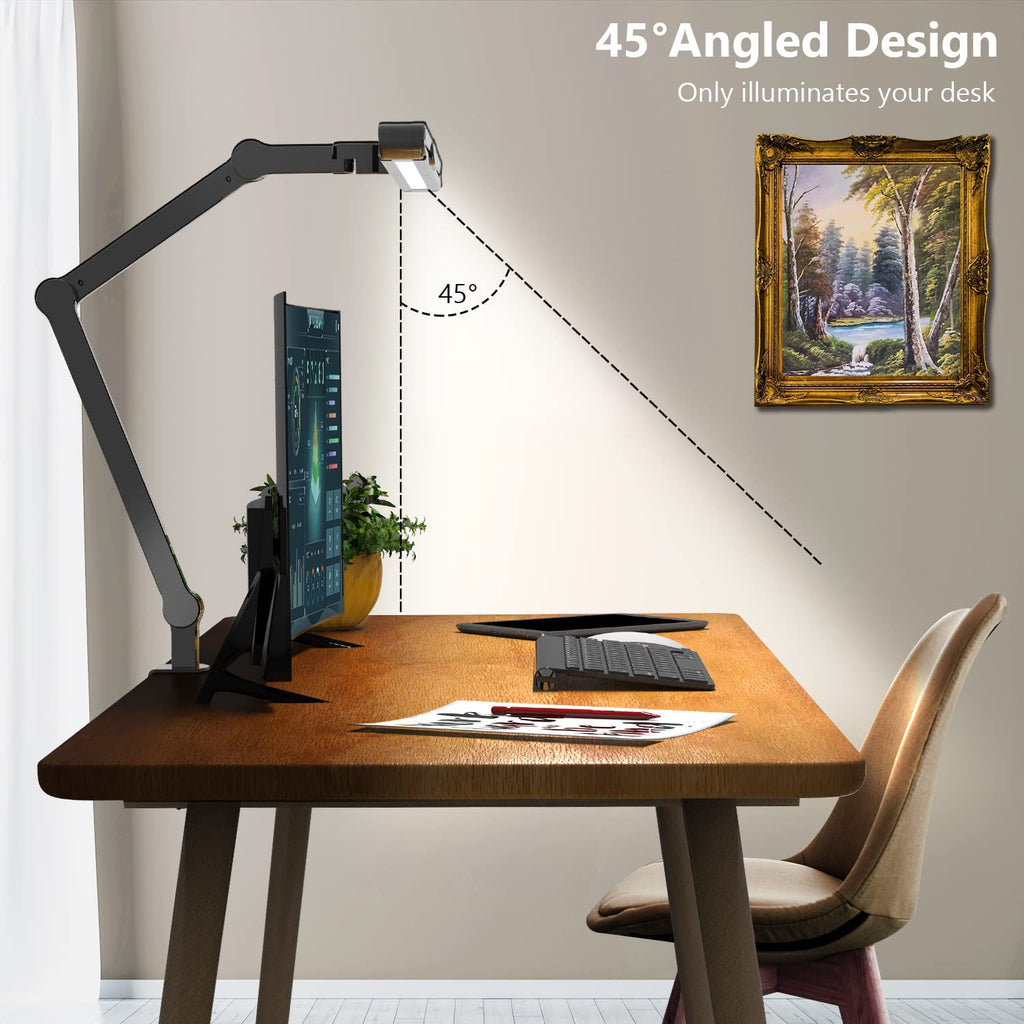 Led Desk Lamp with Clamp, Architect Desk Lamp with Atmosphere Lighting, 24W Ultra Bright Auto Dimming Computer Light