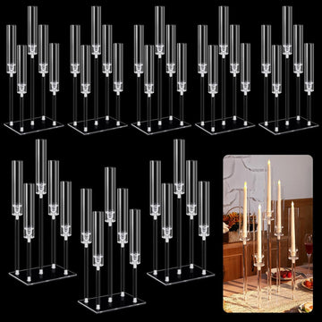 8 Pcs 5 Arm Acrylic Candelabra Centerpieces Clear Candelabra Candle Holder Crystal Taper Candlestick with Rectangular