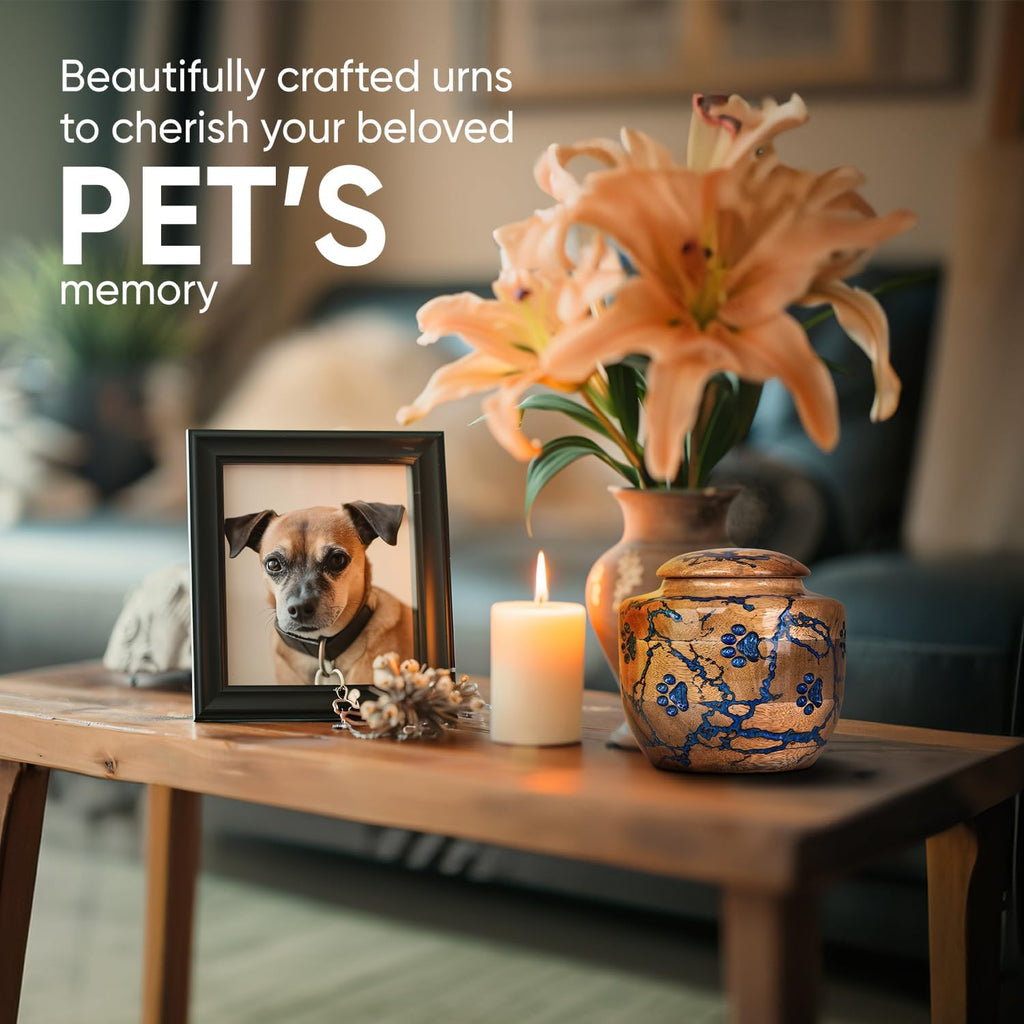 Wood Pet Urns for Dog/Cat Ashes - Small 10 Cu/in Resin Decorative Urn for Ashes for Dog, Urns for Cats - Pet Memorial