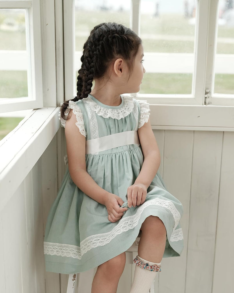 Baby Girl Vintage Dress Mint Green Sleeveless Lace Dress for Birthday 3T