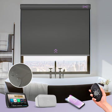 Motorized Roller Shade Blinds 100% Blackout Shades Cordless Waterproof Remote Control Window Automated Blinds with