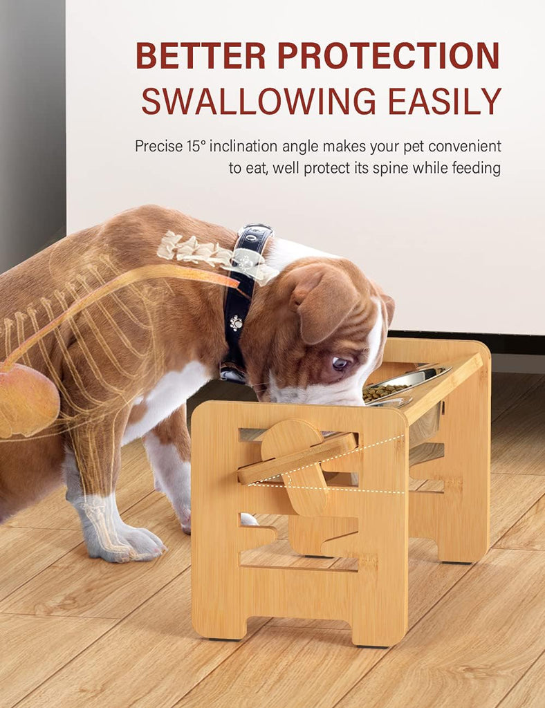 Elevated Dog Bowls, Raised Dog Bowl Stand Adjustable Small, Natural