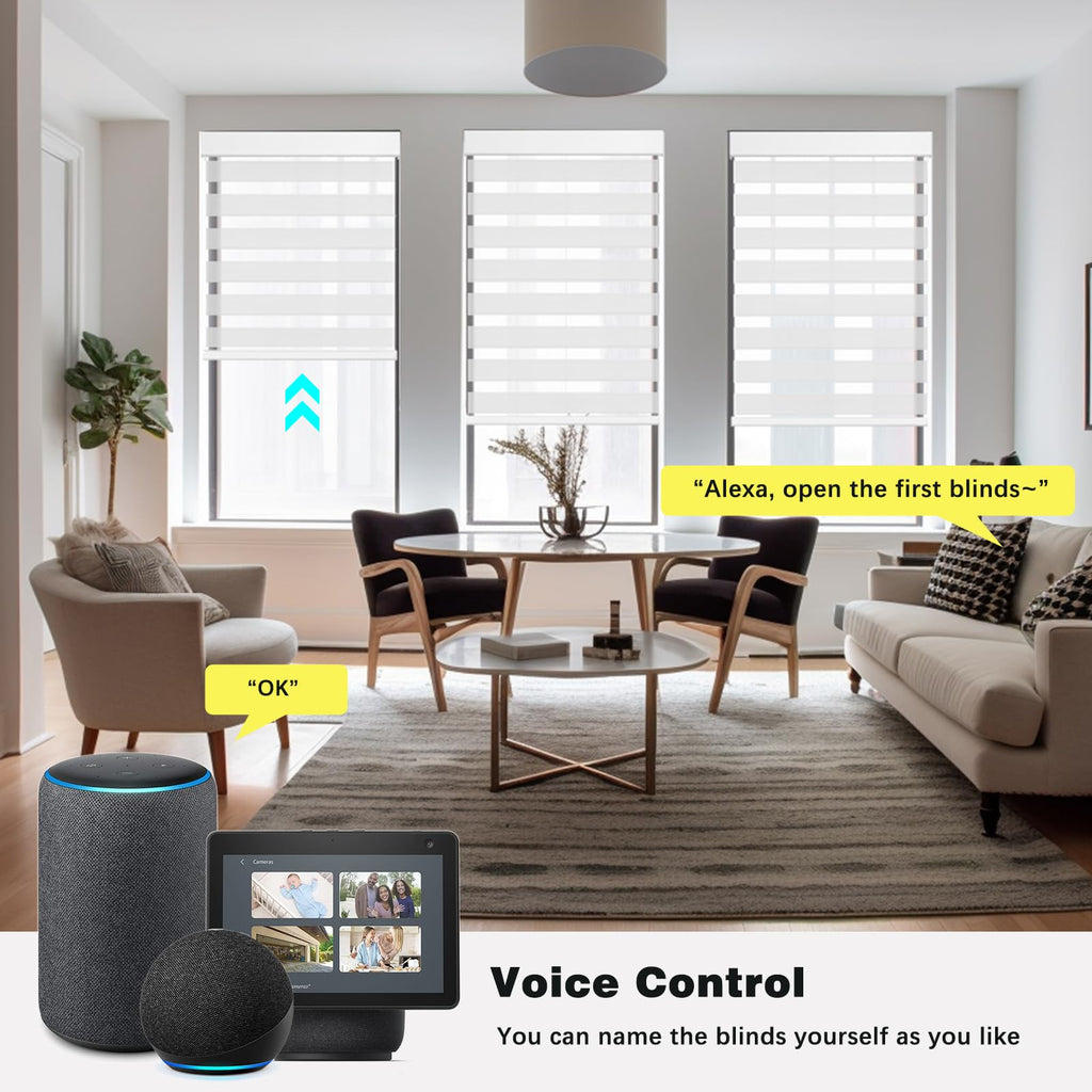 Smart Zebra Blinds Motorized Shades Remote Control for Indoor Windows, Custom Size Electric Solar Panel Power