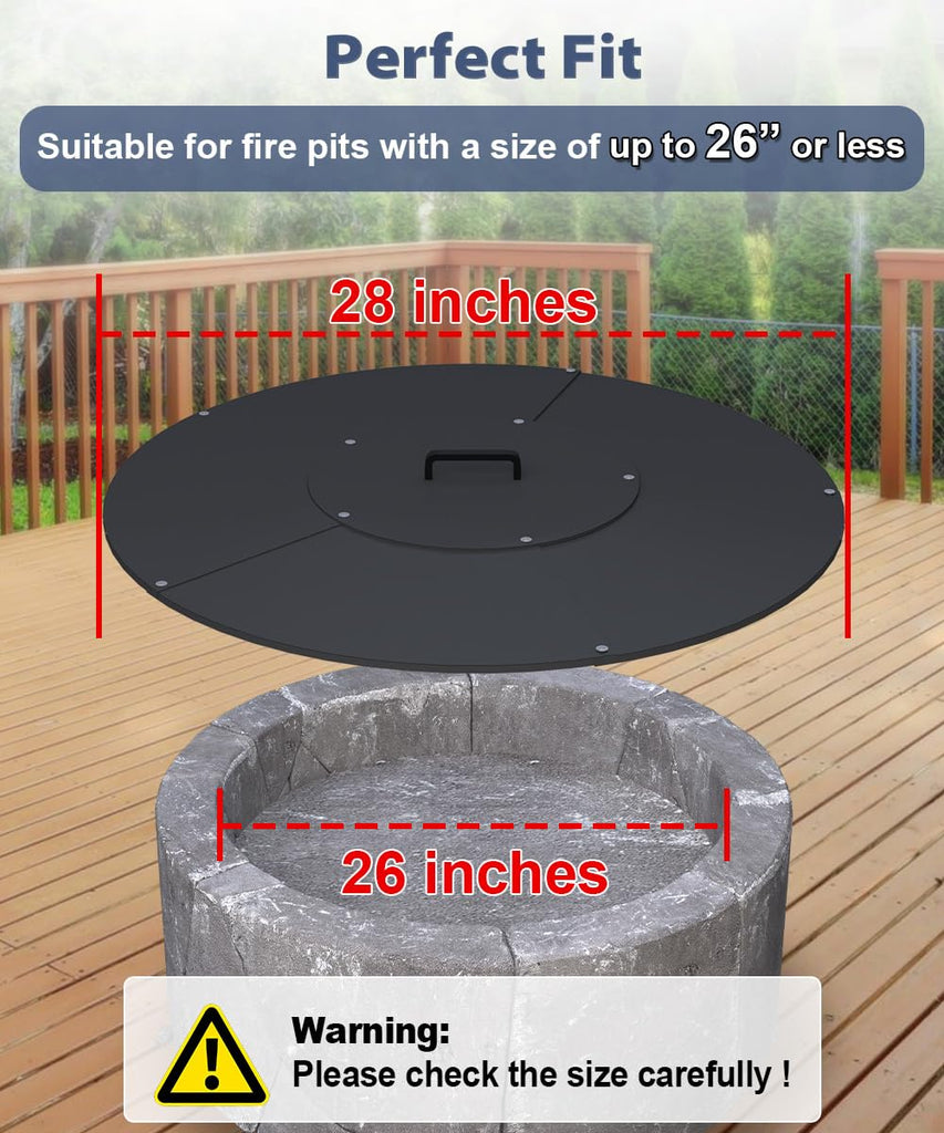 24" Round Fire Pit Lid Fits for Bonfire Pits up to 22", Metal Cover with Handle, All-Weather Resistance Outdoor