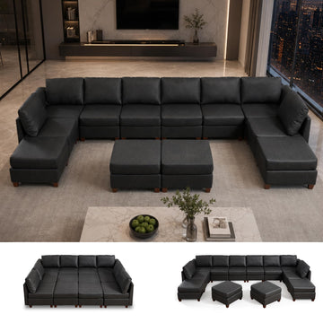 166" Modern Sectional Sofa, Faux Leather Modular Sectional Couchs with Storage Waterproof Convertible U/L Shaped Wide