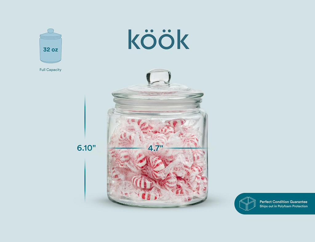 Glass Storage Jars with Lids - 29oz (), Kitchen Canisters for Sugar, Cookies, Cotton Balls, Glass Containers - Set of 2