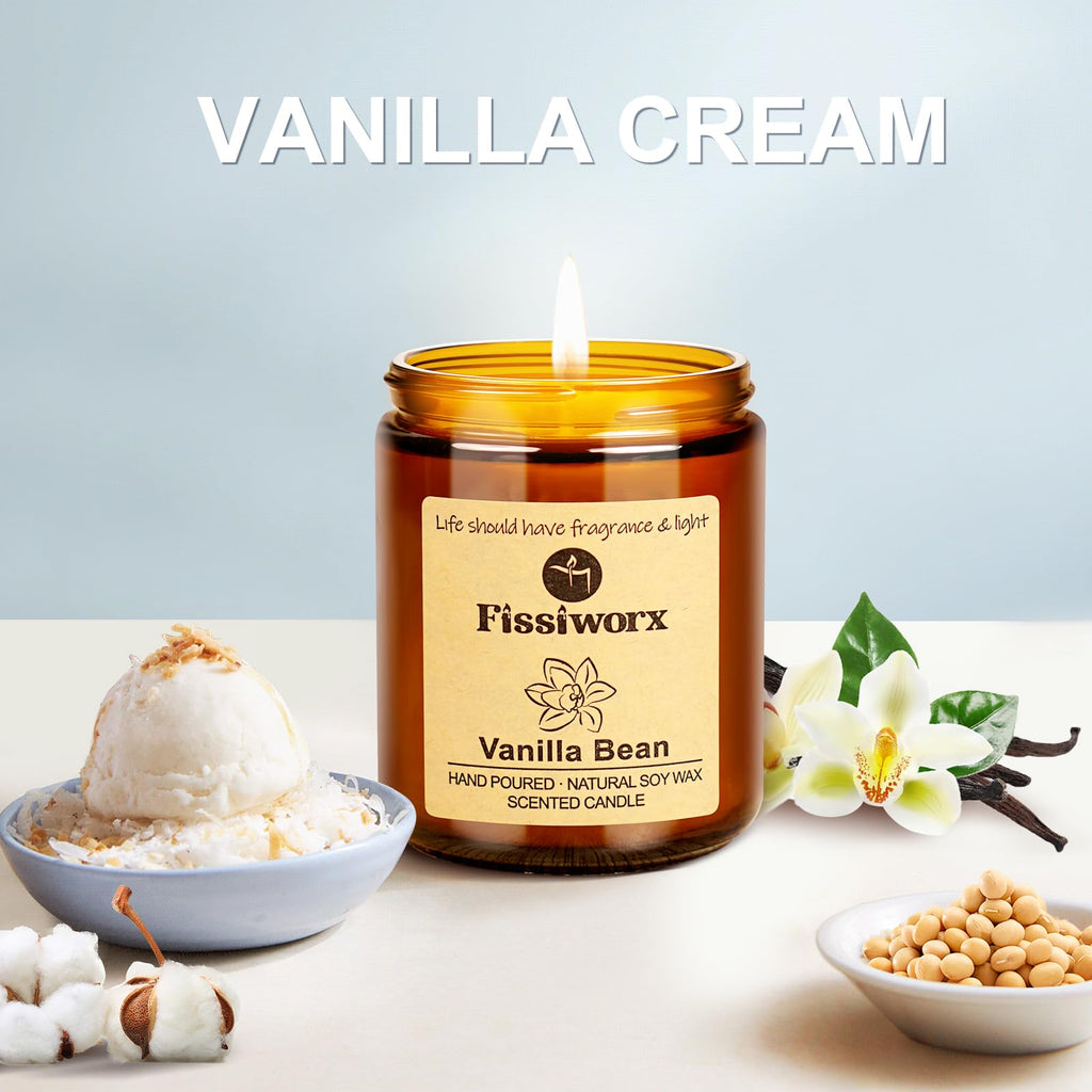 Vanilla Scented Candle Set 2 Pack, Candle Scented, Odor Eliminating, Stress Relief, 15oz, 110 Hours Long Lasting