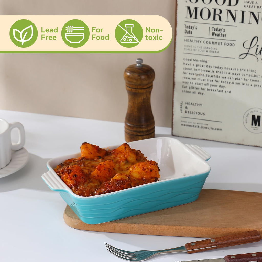 Baking Dish for Oven Casserole Dishes Bakeware Set With Ramekin Ceramic Lasagna Pan 9×12.8 Inch Large Deep Baking